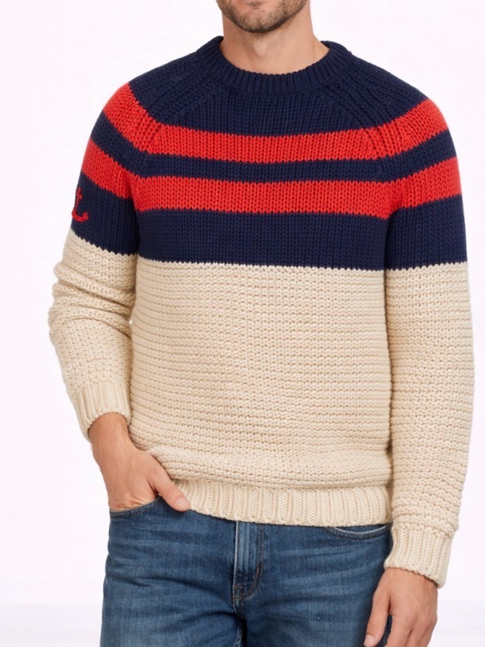 Scotch & Soda unisex men's sweater loose knit striped blue/orange/white SZ XL